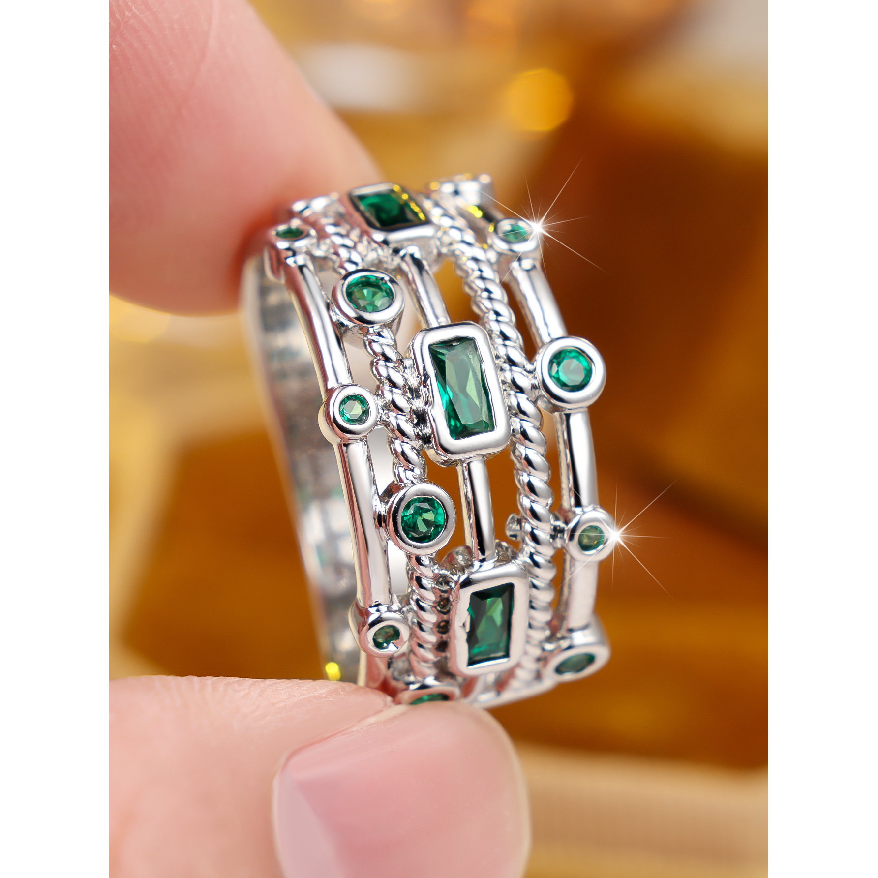 Women's Multi-layered Synthetic Zirconia Proposal Ring, Unique Style